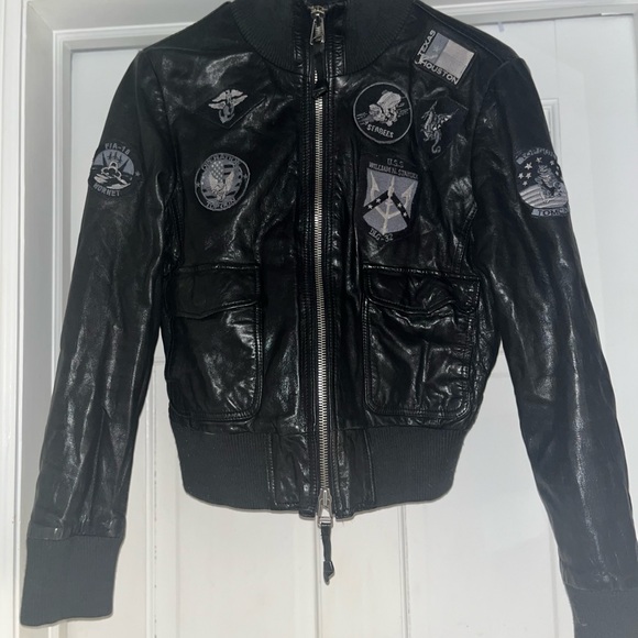 Black Genuine Leather Authentic Miss Top Gun Jacket - Picture 2 of 7